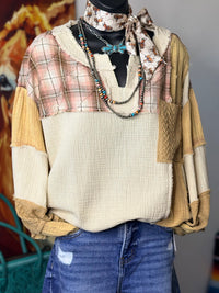 Shop Envi Me Tops and Tunics Patchwork & Plaid In The Fall Mustard Pullover Top