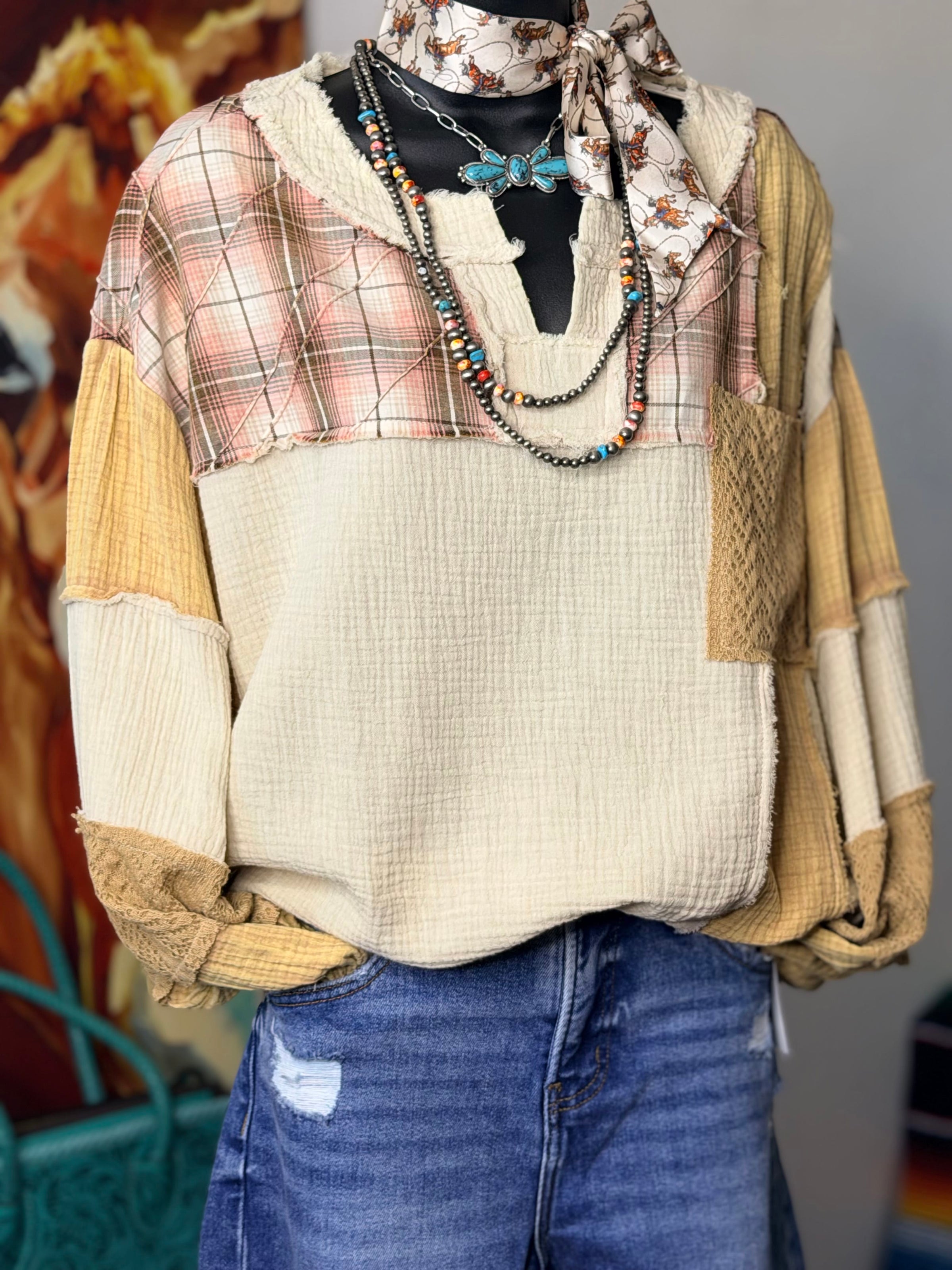 Shop Envi Me Tops and Tunics Patchwork & Plaid In The Fall Mustard Pullover Top