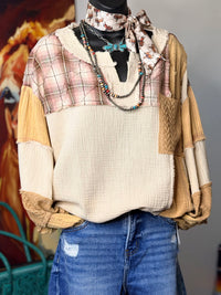 Shop Envi Me Tops and Tunics Patchwork & Plaid In The Fall Mustard Pullover Top