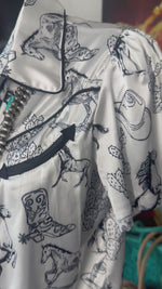 The Horses, Boots & Cactus Retro Western Satin Top
