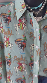 The Cowgirl Howdy Turquoise Chiffon Button Up Top
