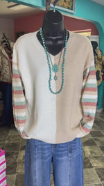 The Autumn Color Block Stripe Sleeve V Neck Sweater