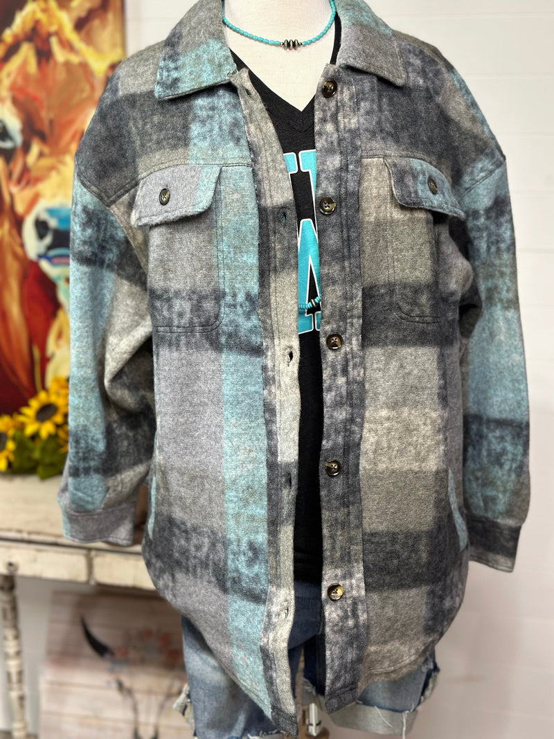 Shop Envi Me Cardigans and Kimonos ***ReStOcK** The Turquoise Plaid Shacket Jacket