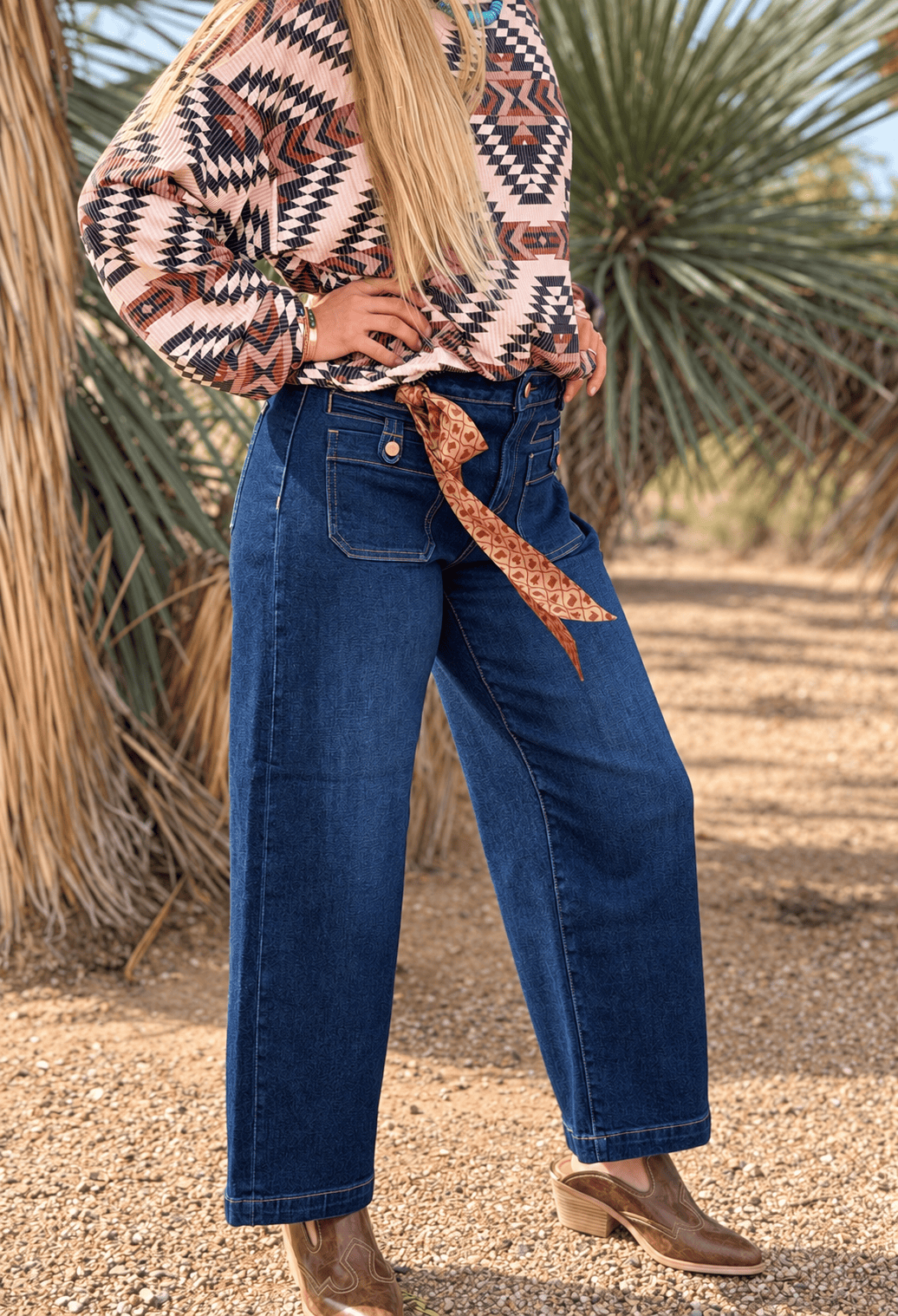 Risen Bottoms Risen Wide Leg Front Patch Pocket High Rise Ankle Crop Denim