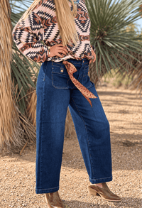 Risen Bottoms Risen Wide Leg Front Patch Pocket High Rise Ankle Crop Denim