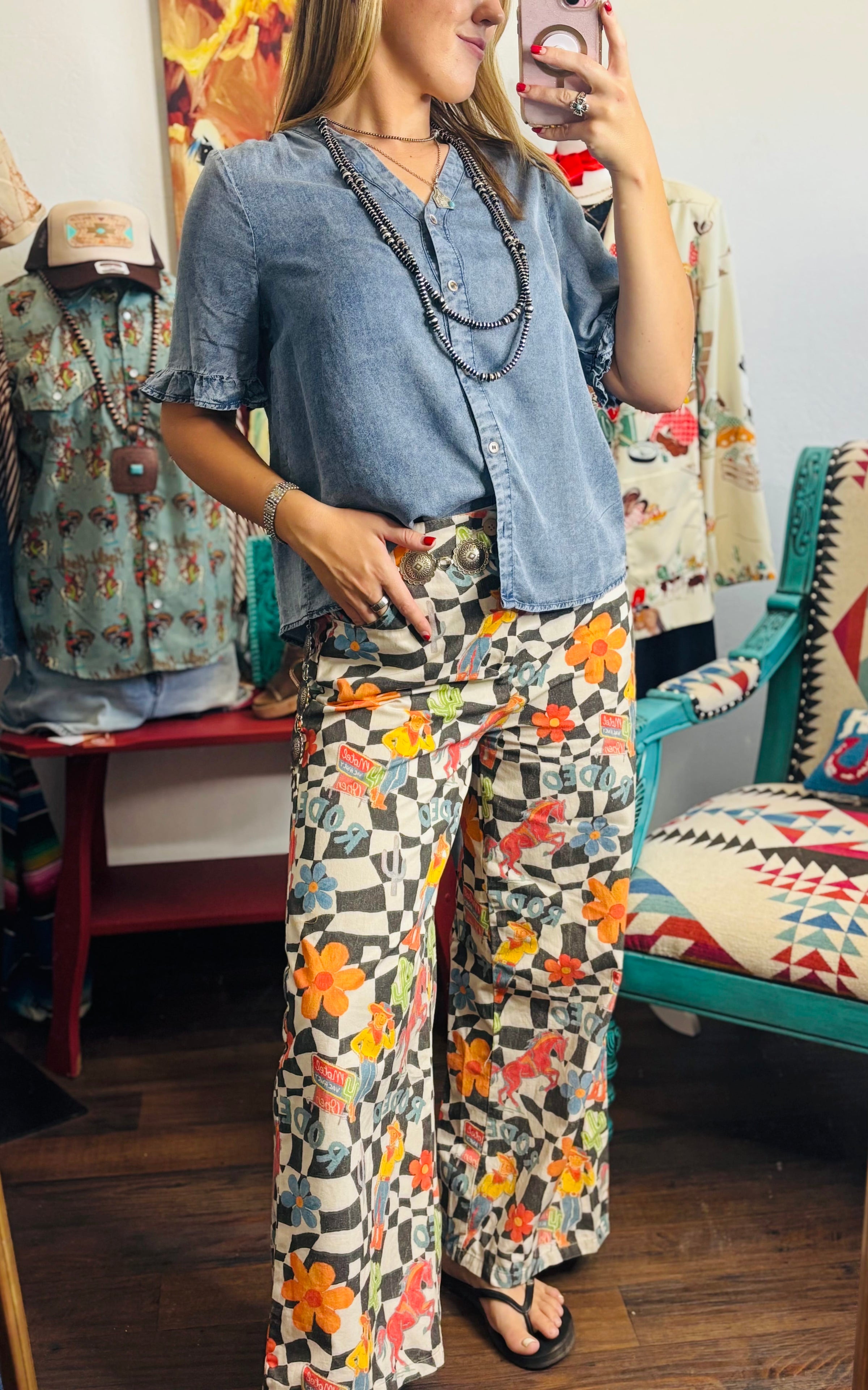 Shop Envi Me Tops and Tunics Ruffle Me Up Chambray Top