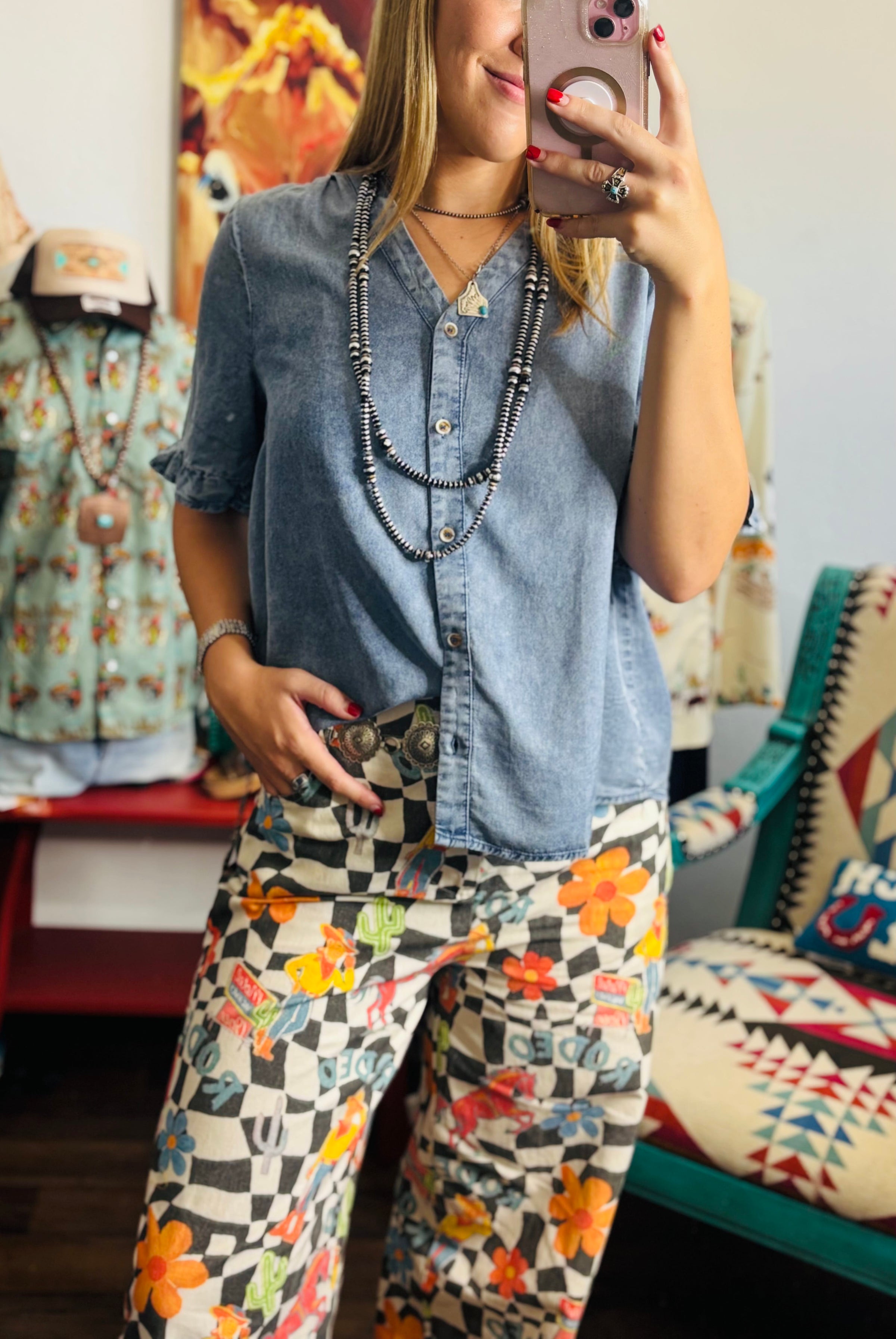 Shop Envi Me Tops and Tunics Ruffle Me Up Chambray Top