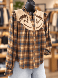 Shop Envi Me Tops Saddle Up Embroidered Horse Plaid Top