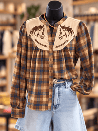 Shop Envi Me Tops Saddle Up Embroidered Horse Plaid Top