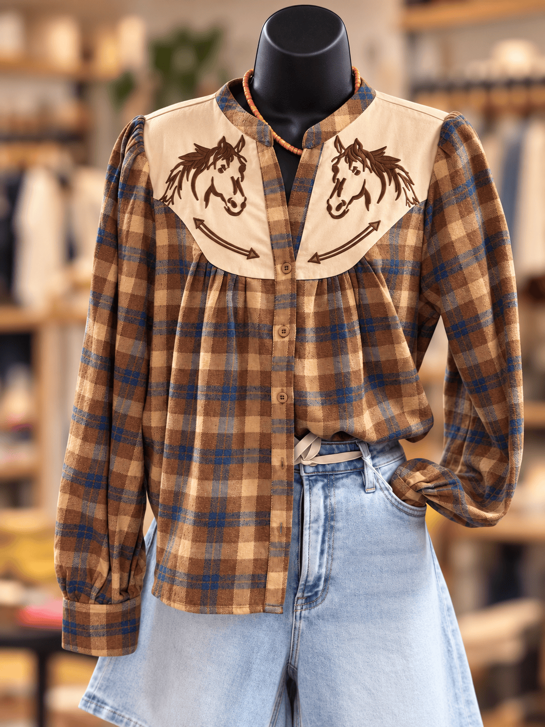 Shop Envi Me Tops Saddle Up Embroidered Horse Plaid Top