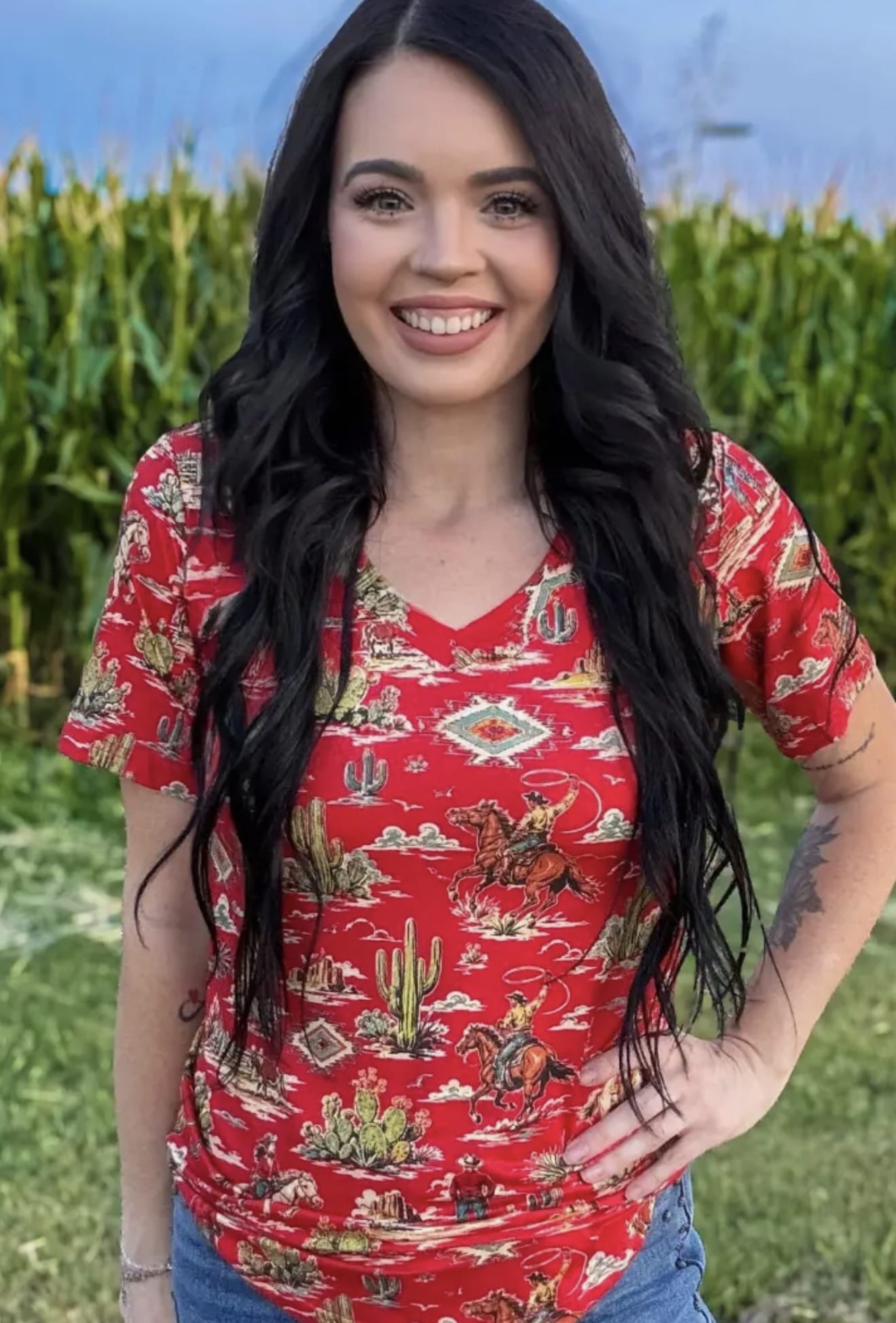 Shop Envi Me Tops and tunics San Felipe Cowgirl Western V Neck Top