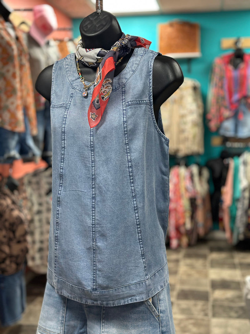 Shop Envi Me Tops and Tunics The All In The Stitched Details Chambray Tank