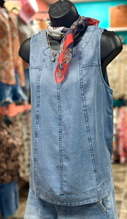 Shop Envi Me Tops and Tunics The All In The Stitched Details Chambray Tank