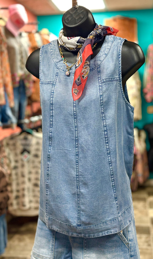 Shop Envi Me Tops and Tunics The All In The Stitched Details Chambray Tank