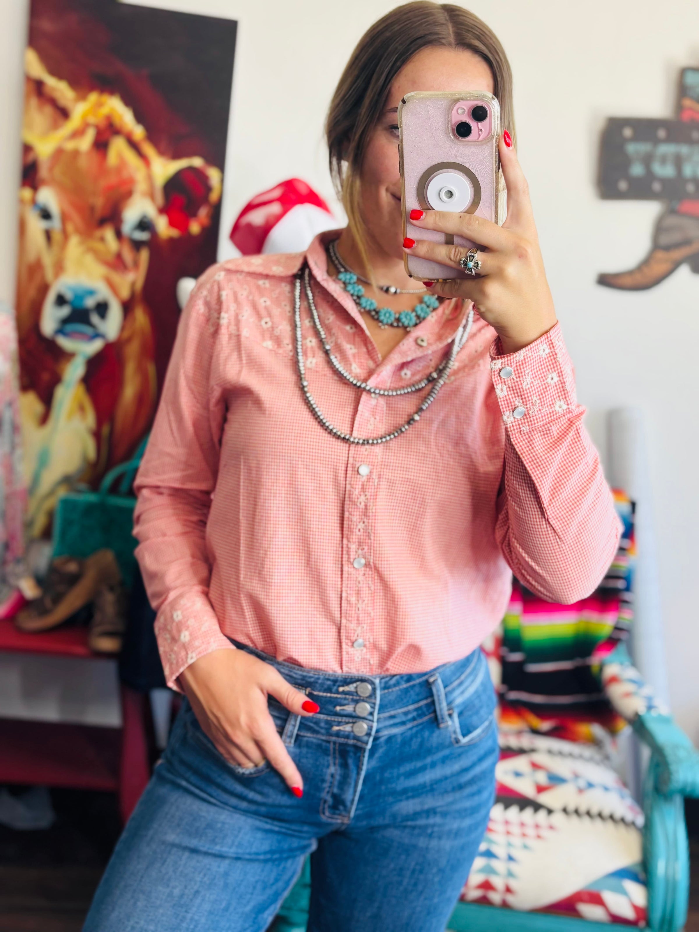 Shop Envi Me tops The Arena Ready Eyelet & Gingham Button Up Top
