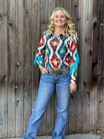 Shop Envi Me Tops and Tunics The Arlington Aztec Fringe Snap Front Western Shirt