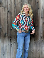 Shop Envi Me Tops and Tunics The Arlington Aztec Fringe Snap Front Western Shirt