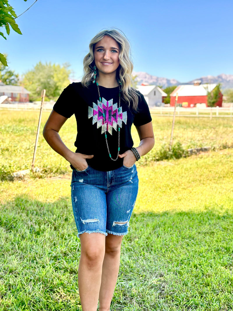 Shop Envi Me Tops and Tunics The Arlington Aztec Sequin Tee