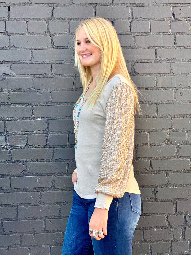 Shop Envi Me Tops and Tunics The Arlington Nights Sequin Sleeve V Neck Sweater