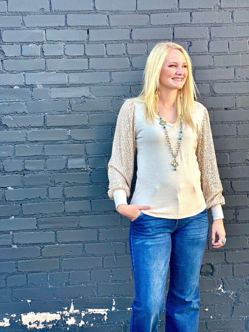Shop Envi Me Tops and Tunics The Arlington Nights Sequin Sleeve V Neck Sweater