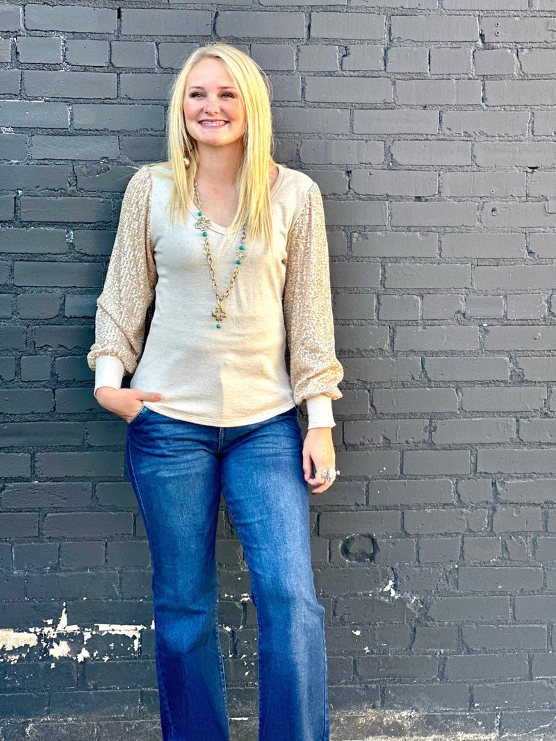 Shop Envi Me Tops and Tunics The Arlington Nights Sequin Sleeve V Neck Sweater