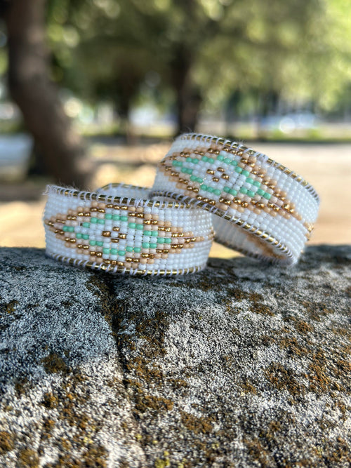 Shop Envi Me Earrings The Aropapoe White, Mint & Gold Hoop Bead  Earrings