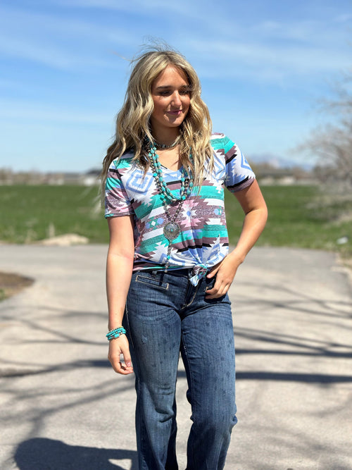 Shop Envi Me Tops and Tunics The  Austin Aztec V Neck Tee