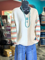 Shop Envi Me Tops and Tunics The Autumn Color Block Stripe Sleeve V Neck Sweater