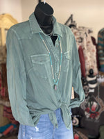 Shop Envi Me tops The Autumn Dusty Turquoise Snap Up Top