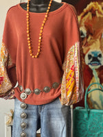 Shop Envi Me Tops and Tunics The Autumn Flowers Long Sleeve Mixed Pattern Waffle Top