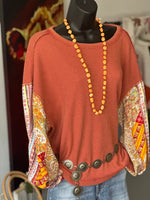 Shop Envi Me Tops and Tunics The Autumn Flowers Long Sleeve Mixed Pattern Waffle Top