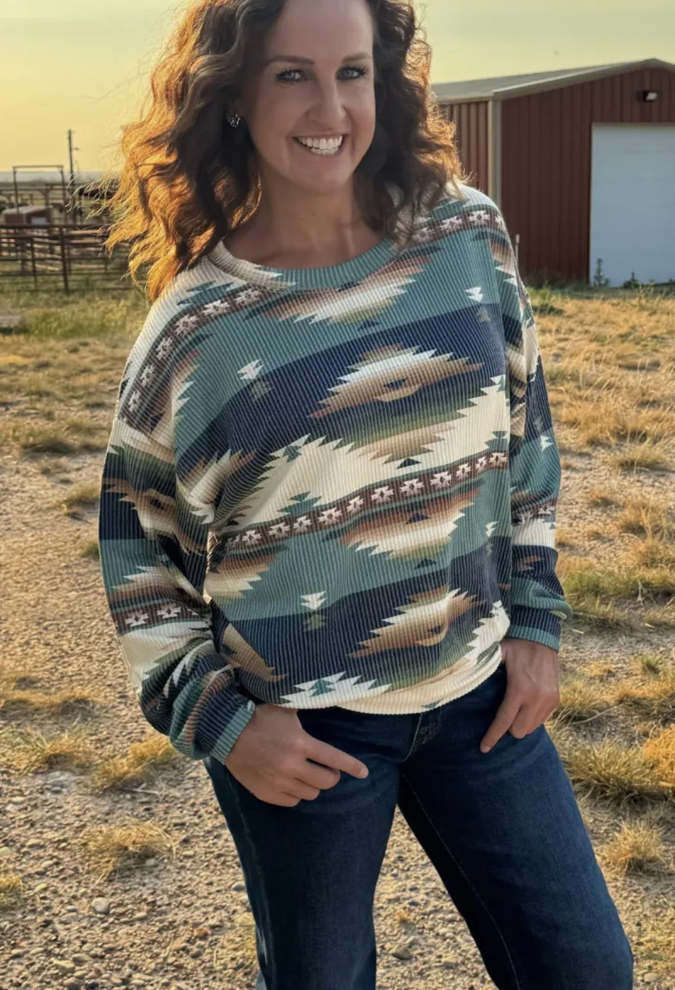 Shop Envi Me Tops and Tunics The Autumn in Amarillo Aztec Corded Top