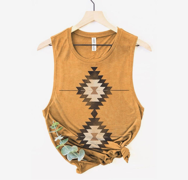 Shop Envi Me Tops and Tunics The Autumn  😎 Mustard Aztec Tank