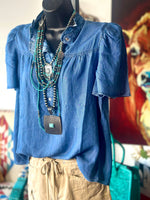 Shop Envi Me Tops and Tunics The Autumn Ruffle Detail Chambray Top