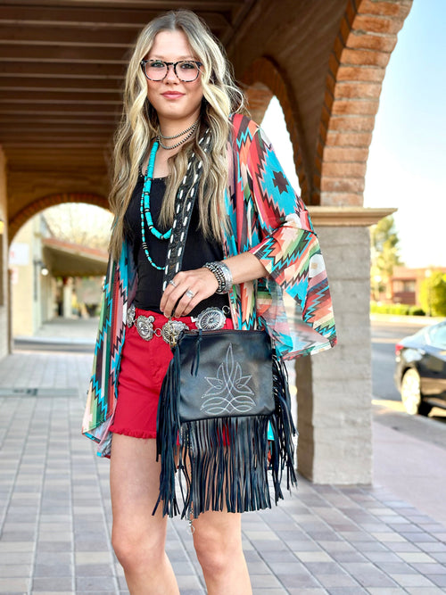 Shop Envi Me Cardigans and Kimonos The Aztec Fiesta Mesh Print Kimono