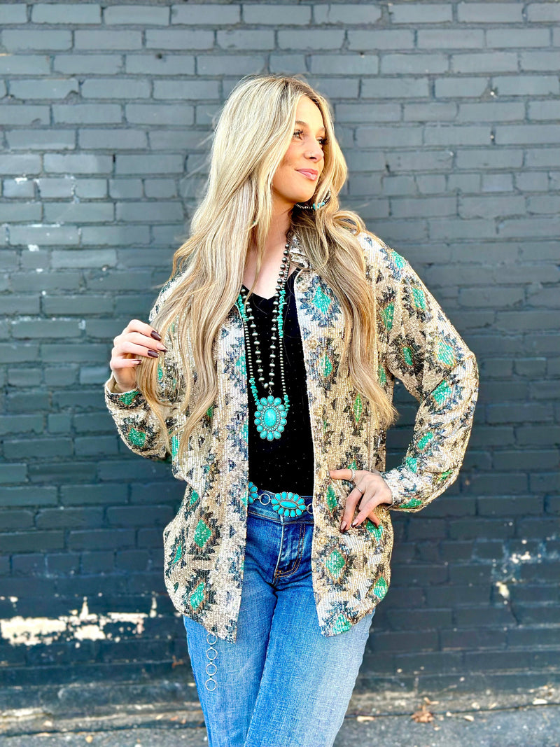 Shop Envi Me Tops and Tunics The Aztec Mirage Sequin Top