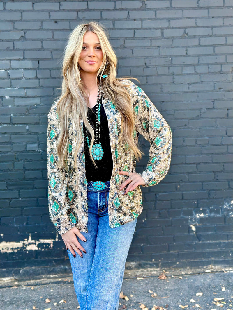 Shop Envi Me Tops and Tunics The Aztec Mirage Sequin Top
