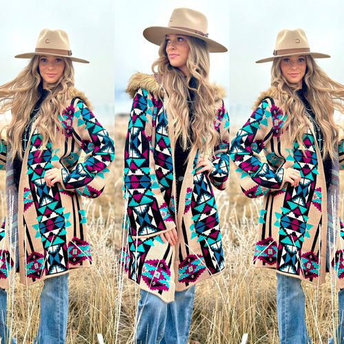 R Cinco RAnch Cardigans and Kimonos The Aztec Montana Beth Fur Lined Hood Sweater