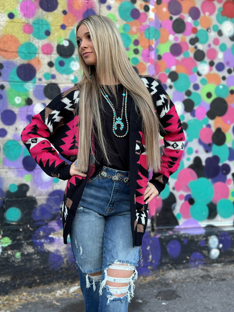Shop Envi Me Cardigans and Kimonos The Aztec Pink Painted Pony Cardigan Sweater