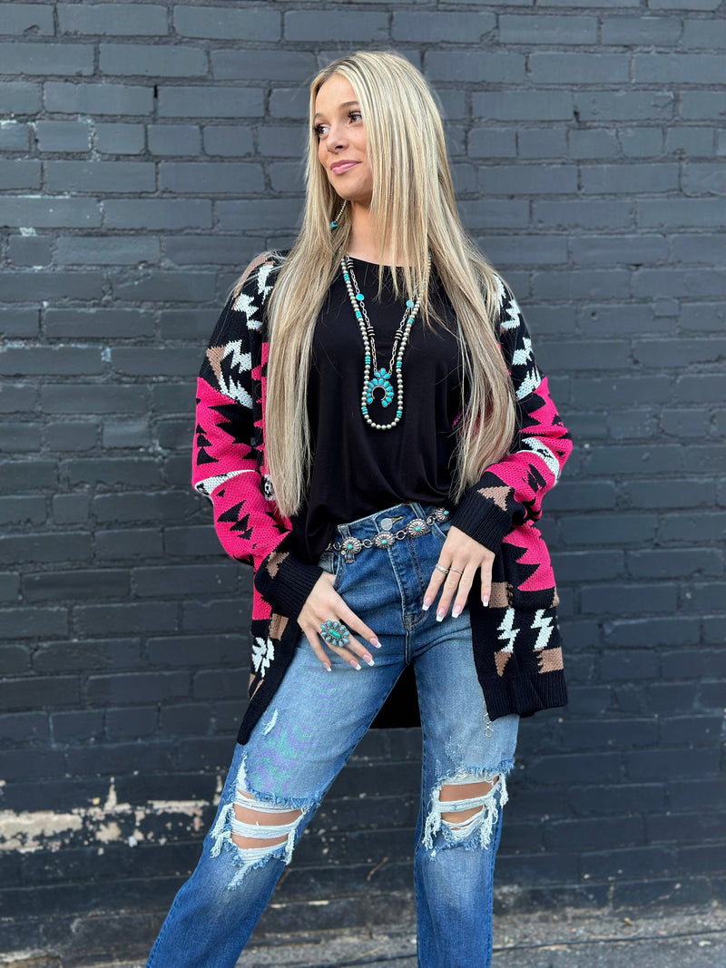 Shop Envi Me Cardigans and Kimonos The Aztec Pink Painted Pony Cardigan Sweater