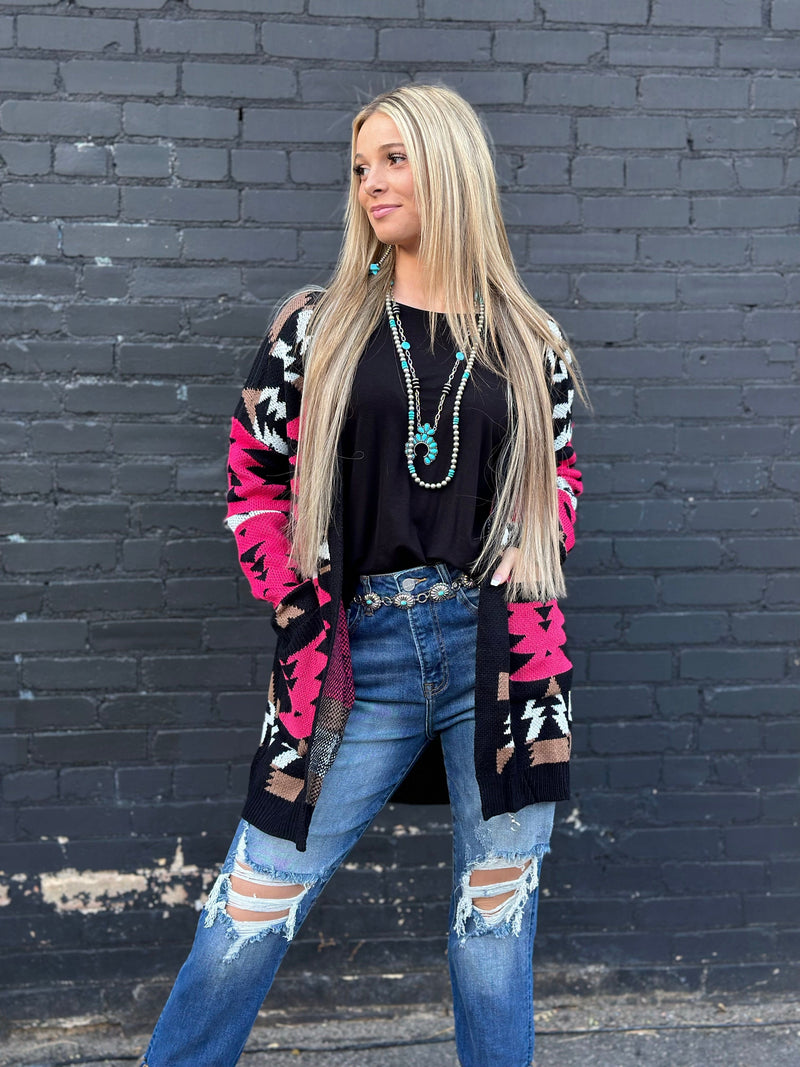 Shop Envi Me Cardigans and Kimonos The Aztec Pink Painted Pony Cardigan Sweater