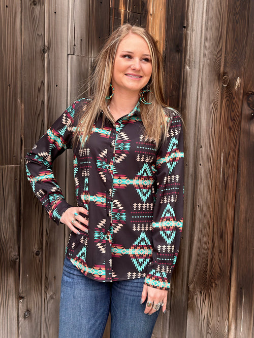 Shop Envi Me tops The Aztec Tired Of The City Button Up Top