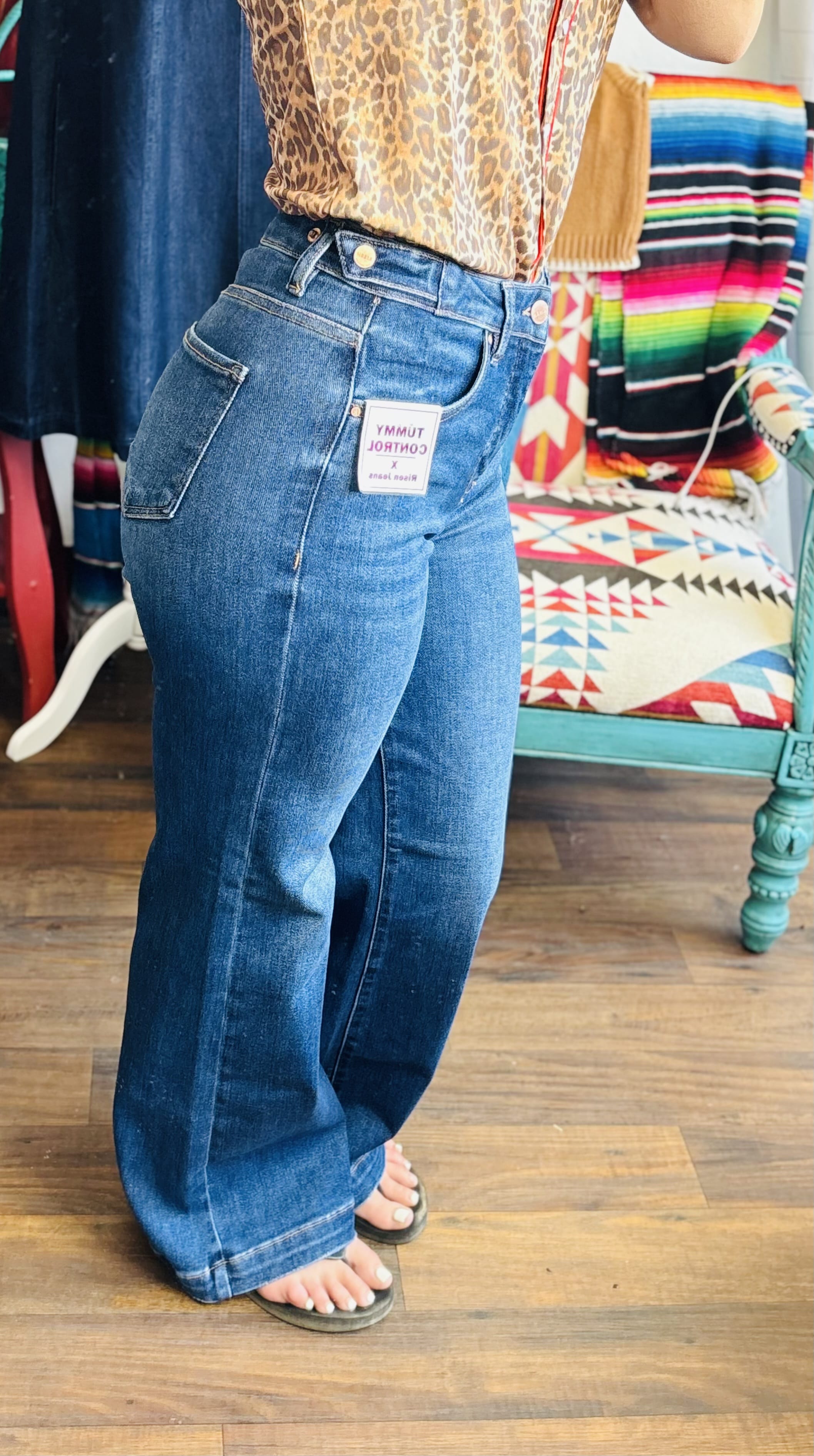 Risen Bottoms The Back To School Risen High Rise Wide Leg Adjustable Waist Denim
