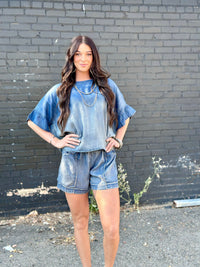 Shop Envi Me Bottoms The Beachy Blue Chambray Cargo Short