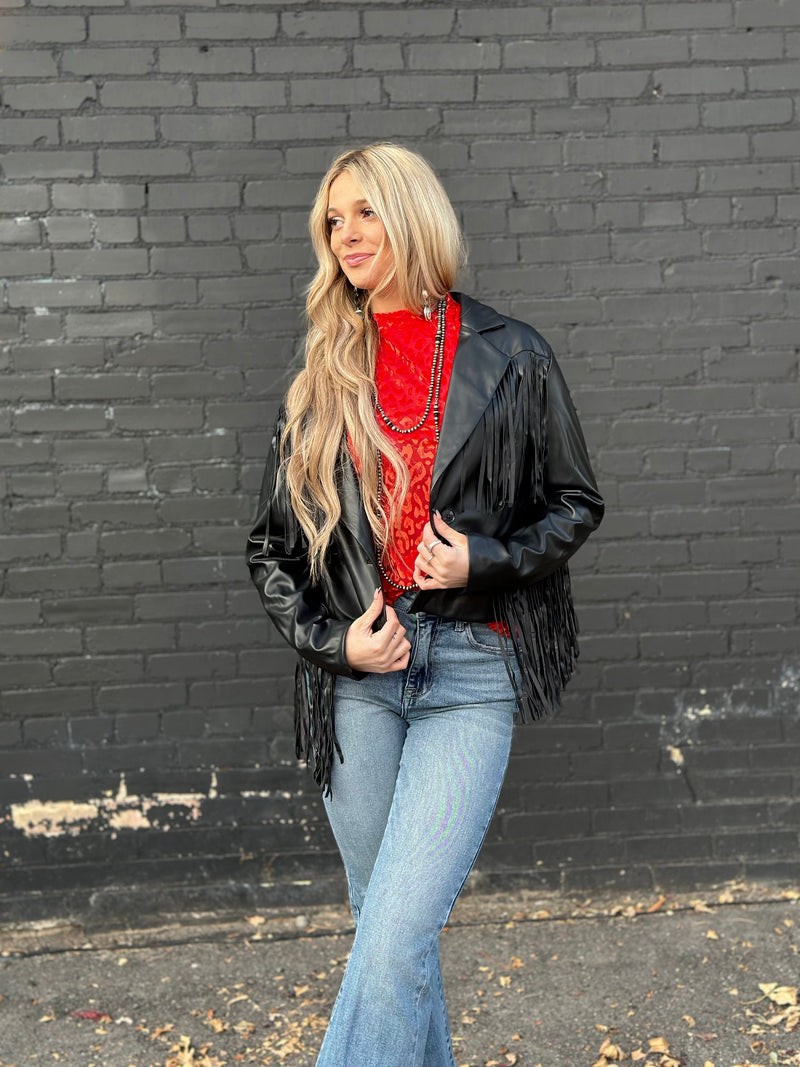 Shop Envi Me Outerwear The Biker Babe Fringe Jacket