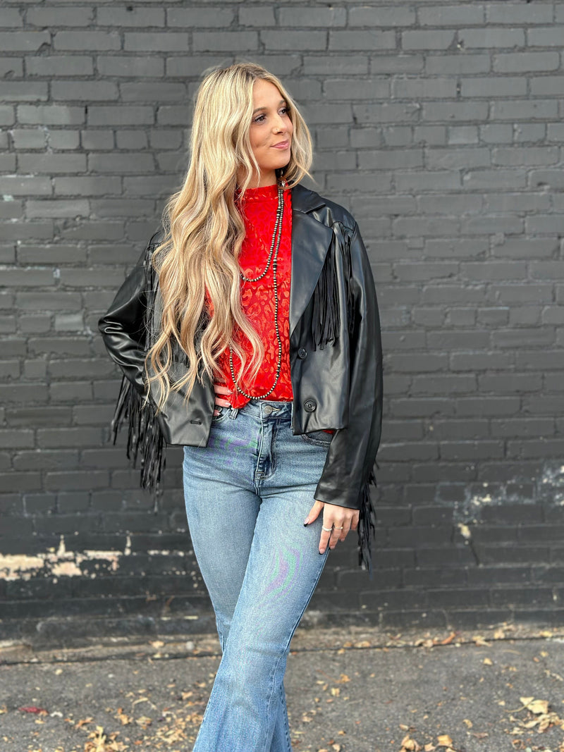 Shop Envi Me Outerwear The Biker Babe Fringe Jacket