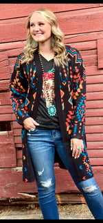 Shop Envi Me Cardigans and Kimonos The Black Annie Oakley Aztec Long Sweater