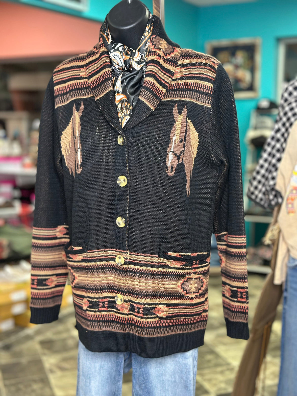 Shop Envi Me Cardigans and Kimonos The Black Bozeman Vintage Horse Cardigan