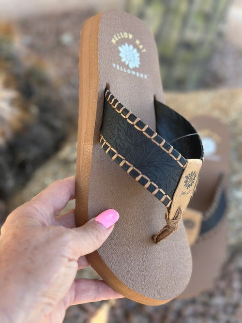 Yellow Box Footwear The Black Desert Western Whip Stitch Flip Flop