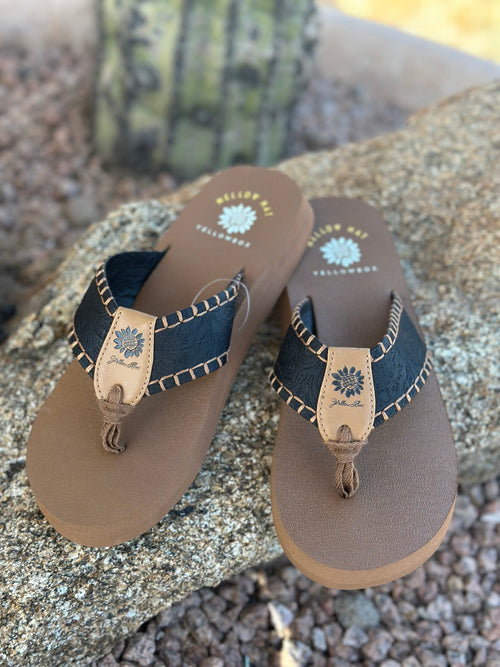 Yellow Box Footwear The Black Desert Western Whip Stitch Flip Flop